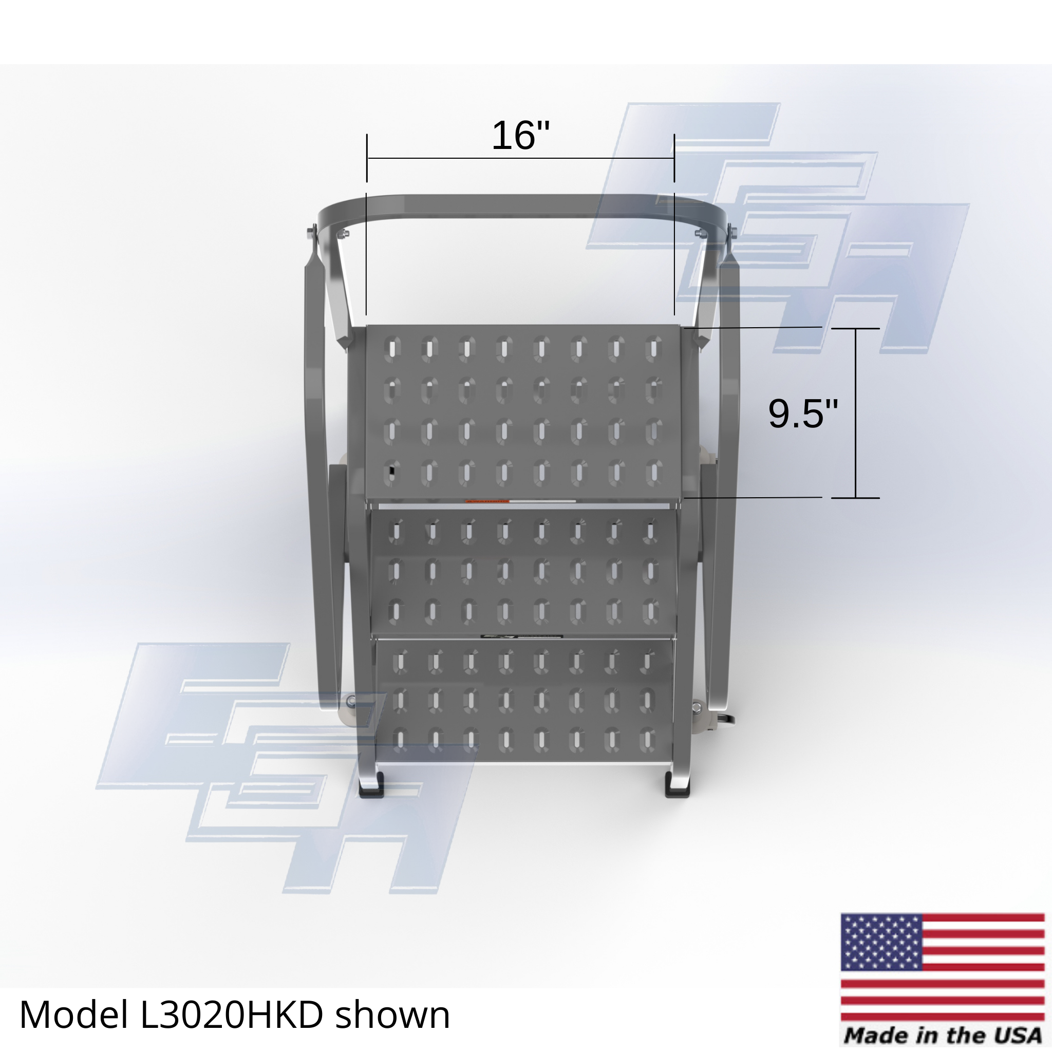 Industrial Rolling Ladder - 3 Step 16"W Perforated Tread Knocked Down Handrails (Square Tube) - L3020HKD