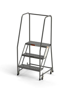 3 Step Stool Rolling Ladder 24" Wide Treads with Handrails from SaveMH
