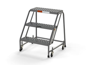 3 Step Stool Rolling Ladder 24" Wide Treads No Handrails from SaveMH