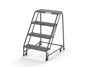 4 Step Stool Rolling Ladder 24" Wide Treads No Handrails from SaveMH